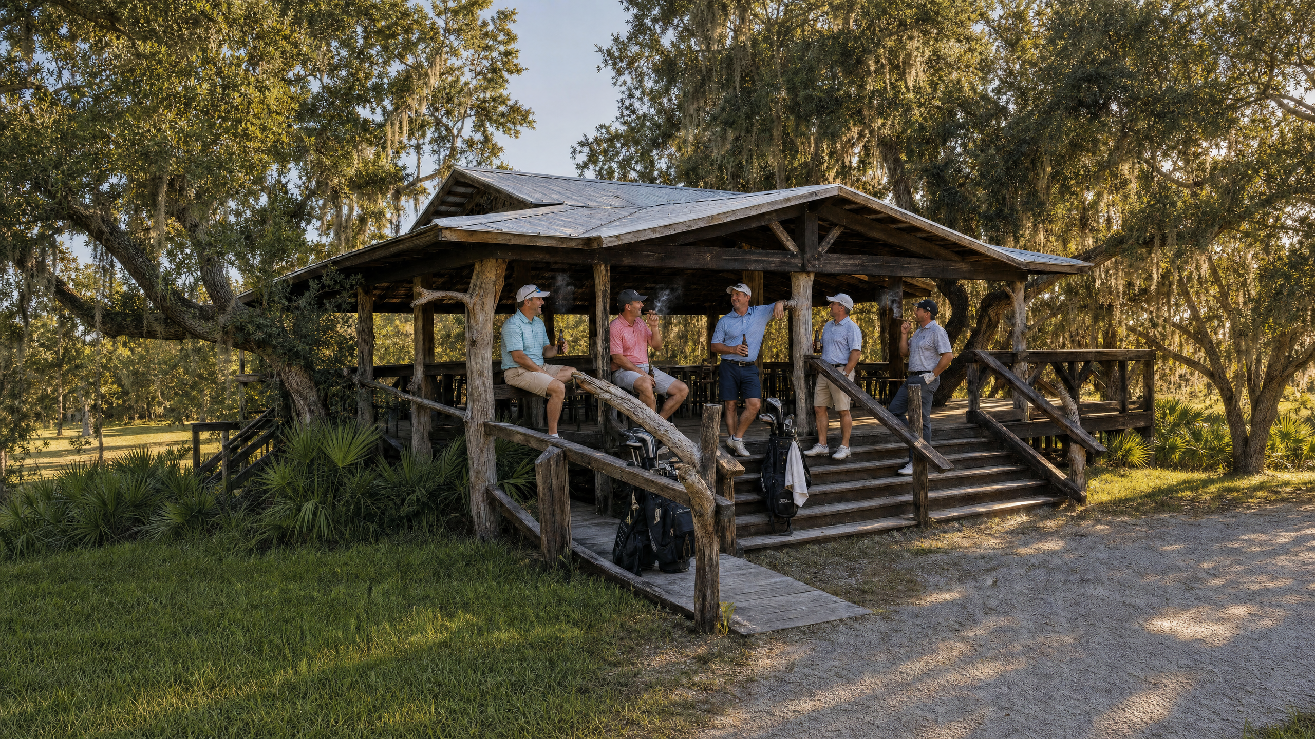 Golfers gathering at The Hatch pavilion